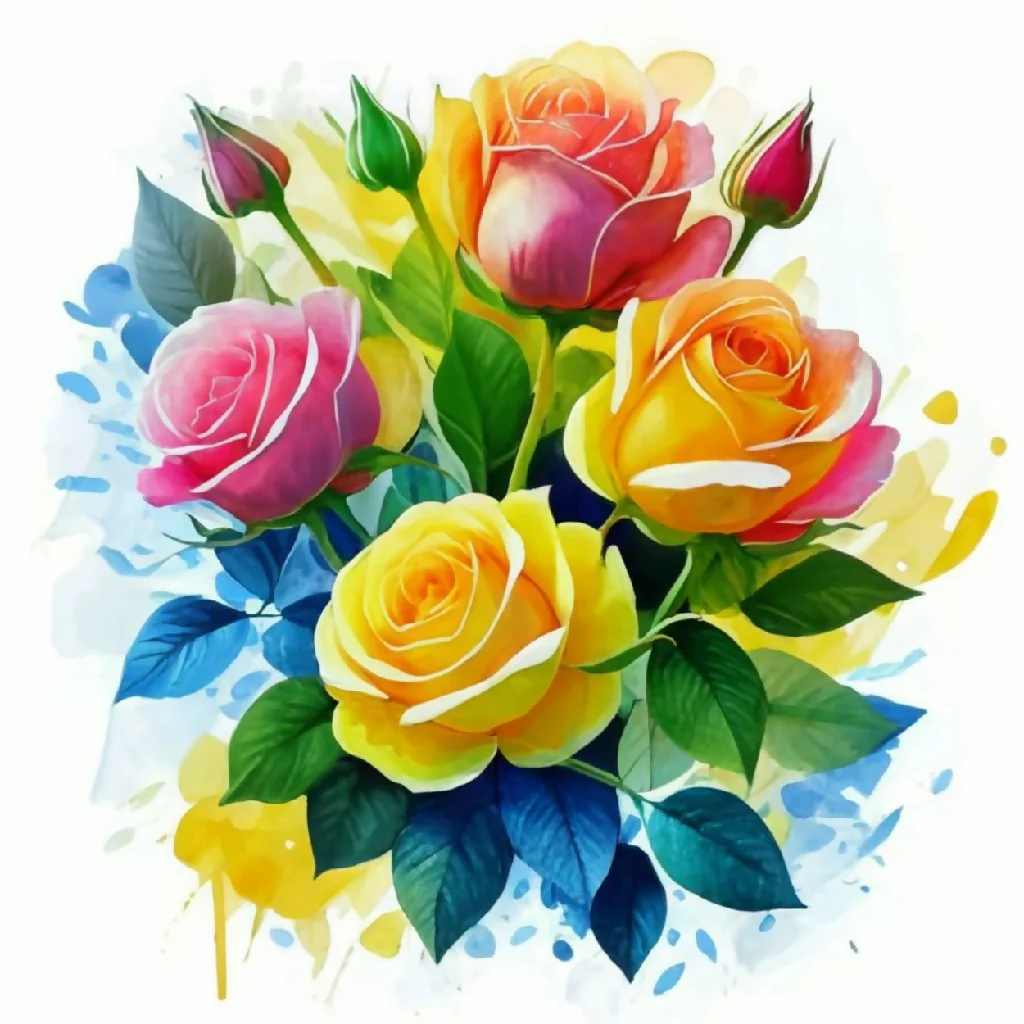 A bouquet of red roses, yellow roses, orange roses and flowers. - Image 10
