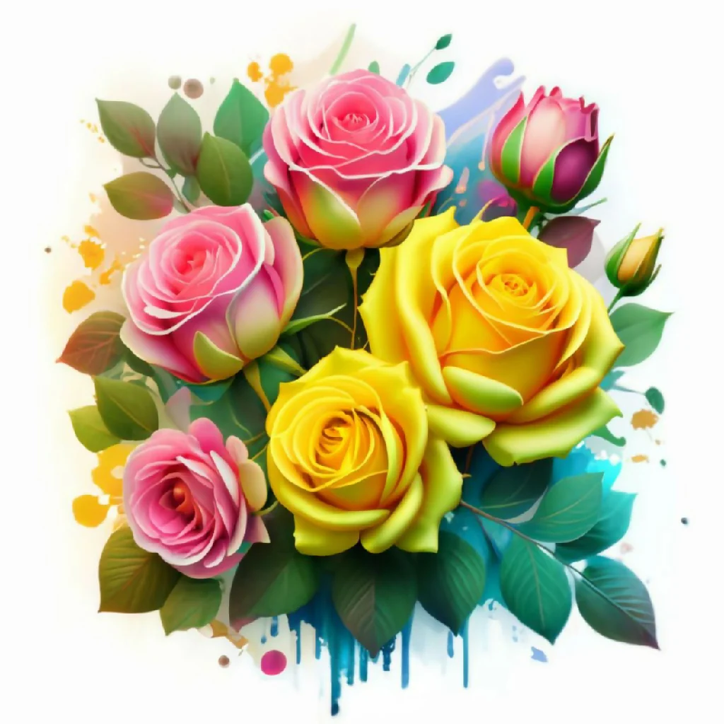 A bouquet of red roses, yellow roses, orange roses and flowers. - Image 2