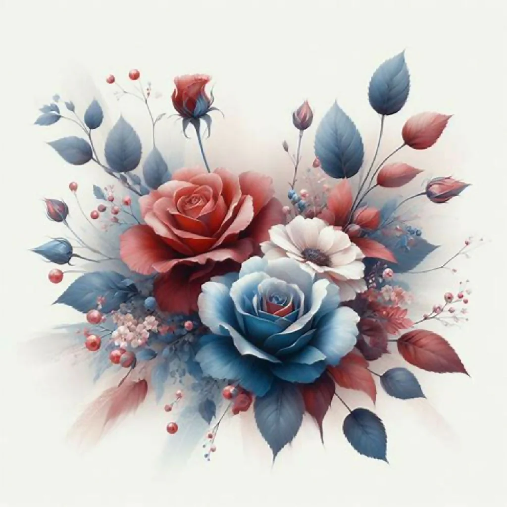 A bouquet of red roses, yellow roses, orange roses and flowers. - Image 6
