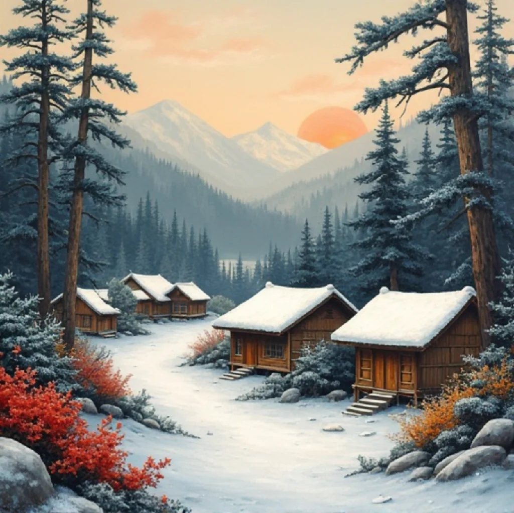A cabin in the mountains at sunset - Image 9