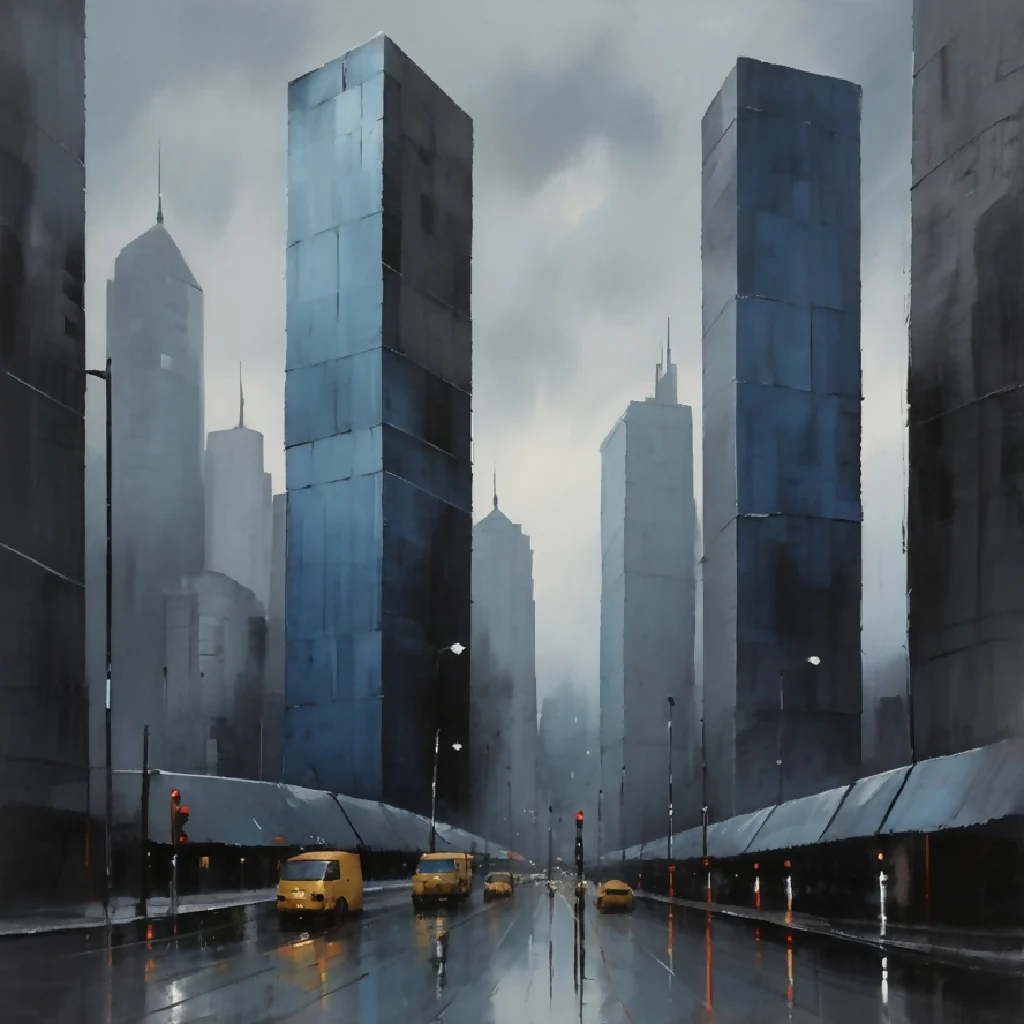 A city under a pearl-gray sky..