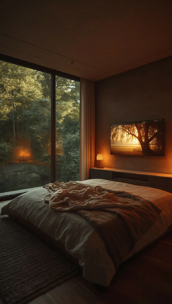 A cozy aesthetic bedroom inside a modern house