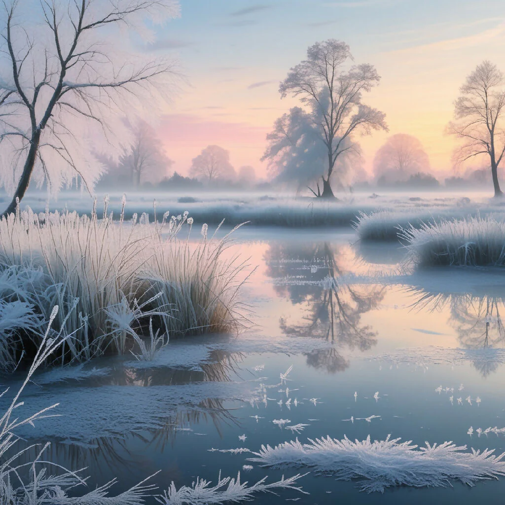 A crisp winter marsh at sunrise