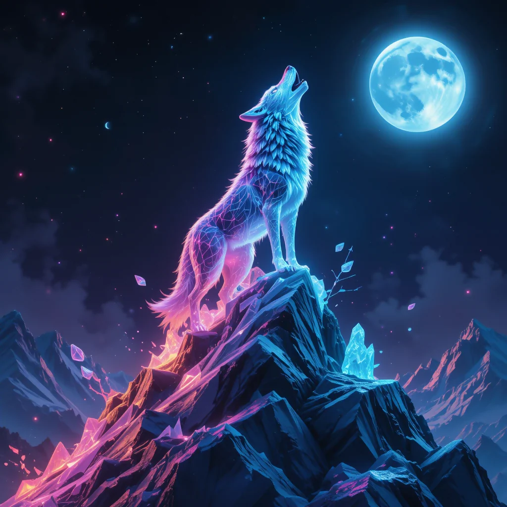 A crystal wolf howling