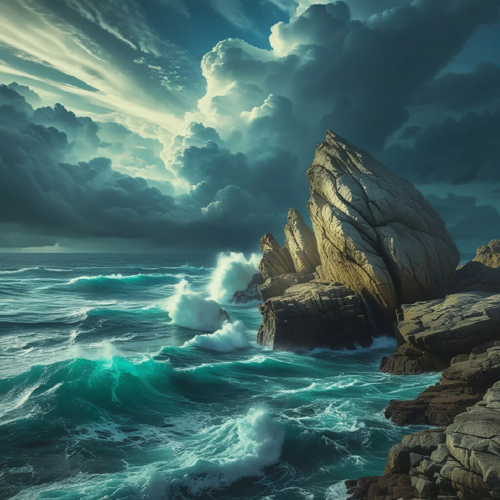 A dramatic seascape unfolds