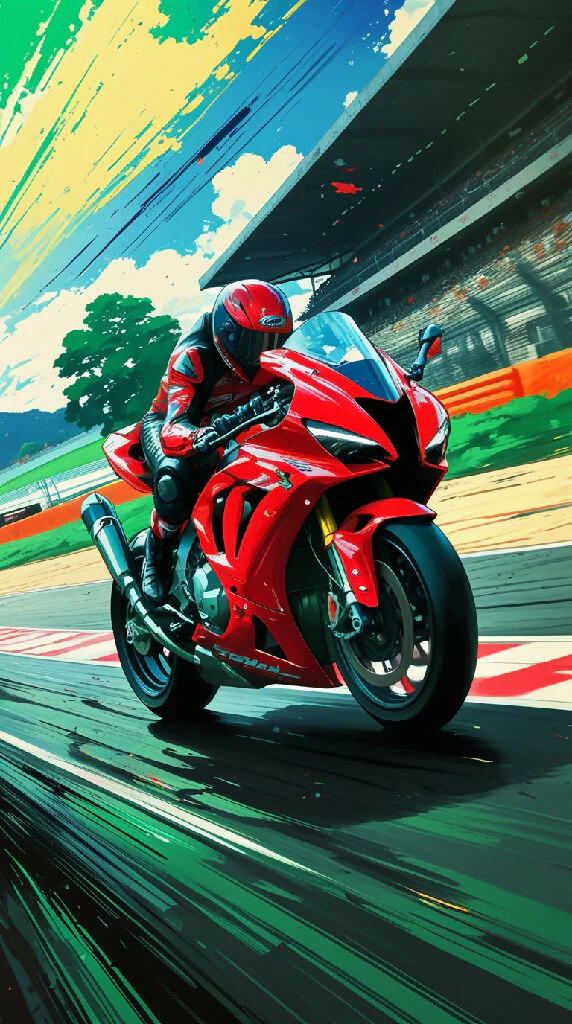 A dynamic red sport bike