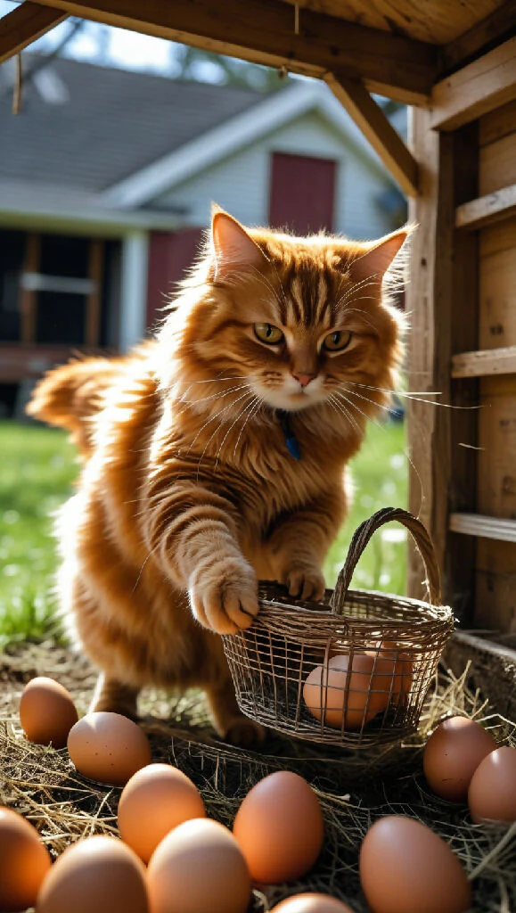 A fluffy orange tabby cat with human like postu
