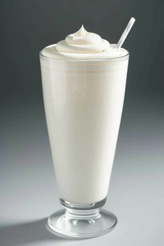 A Glass of Vanilla Milkshake with a Straw