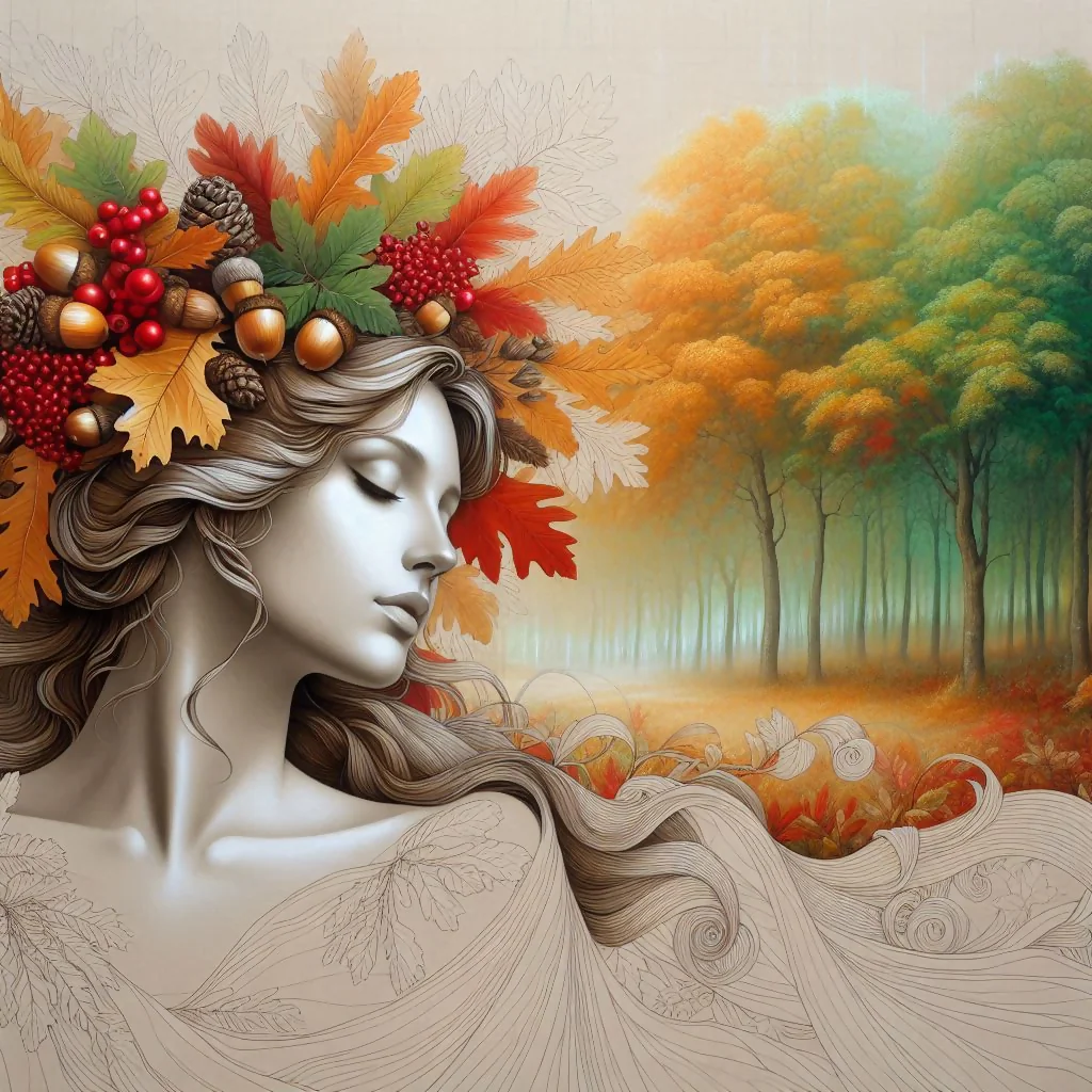 A Lady Embellished with Autumn Leaves and Berries