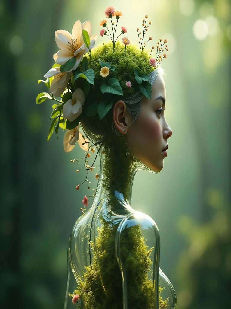 A luminous Transparent Glass Woman
