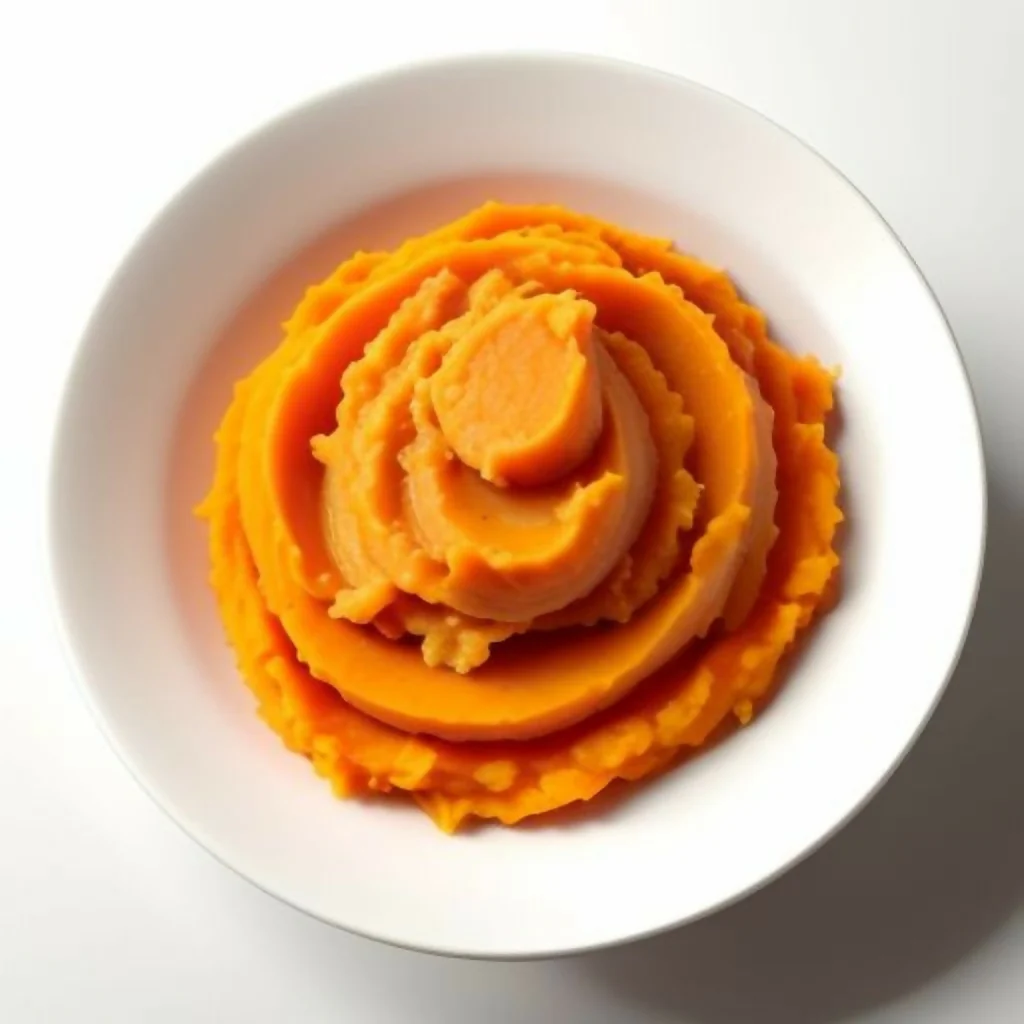 A Plate of Mashed Sweet Potatoes Top View