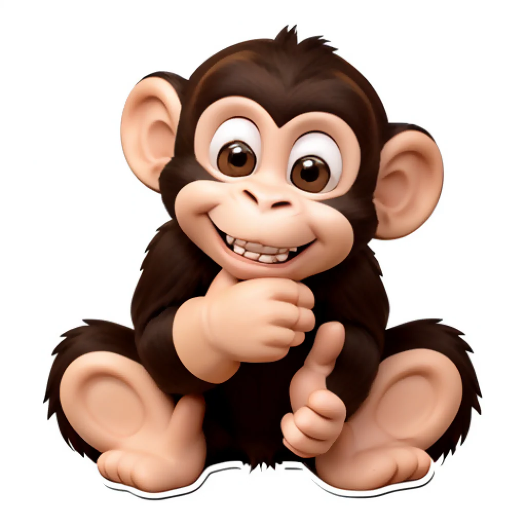 A playful and mischievous monkey sticker with a wide grin and expres.