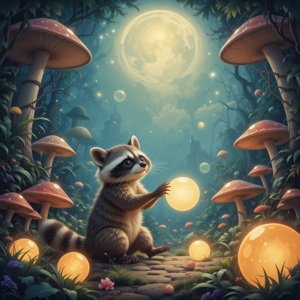 A raccoon playing