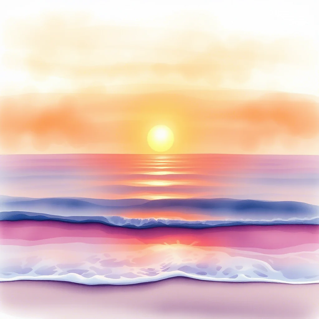 A Serene Ocean Sunset in Watercolor