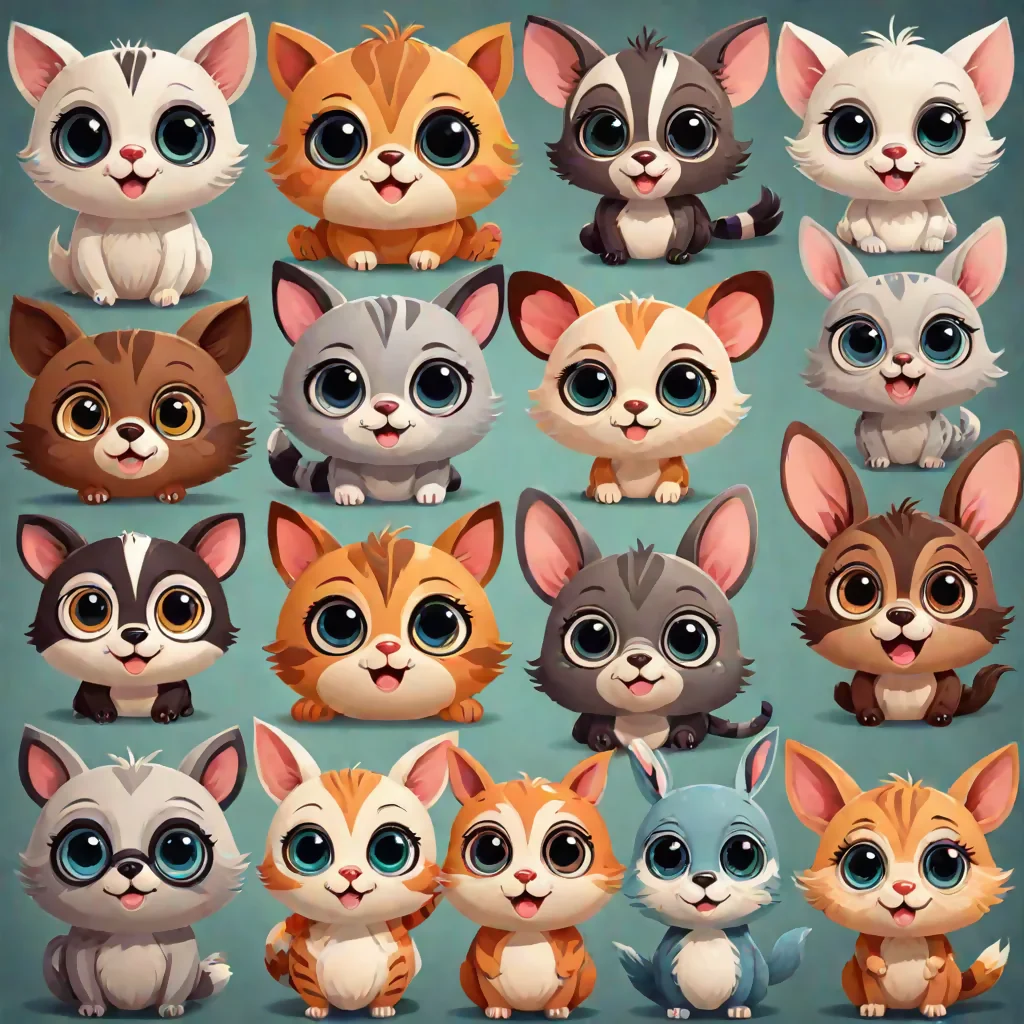 A set of adorable animals.
