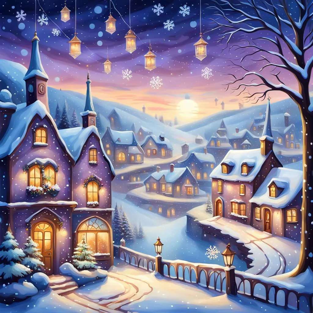 A snowy village scene