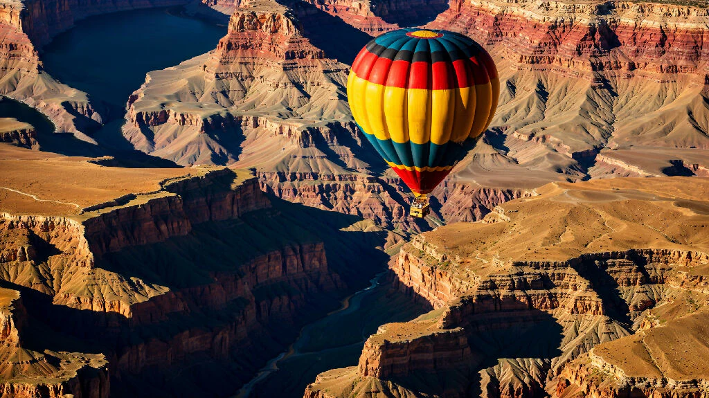 A stunning hot air balloon floating over a canyon 3