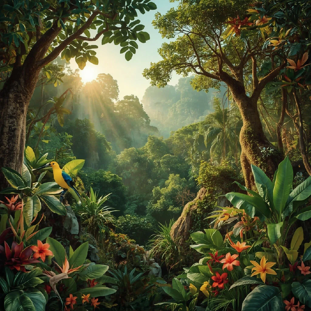 A vibrant and lush jungle landscape designa