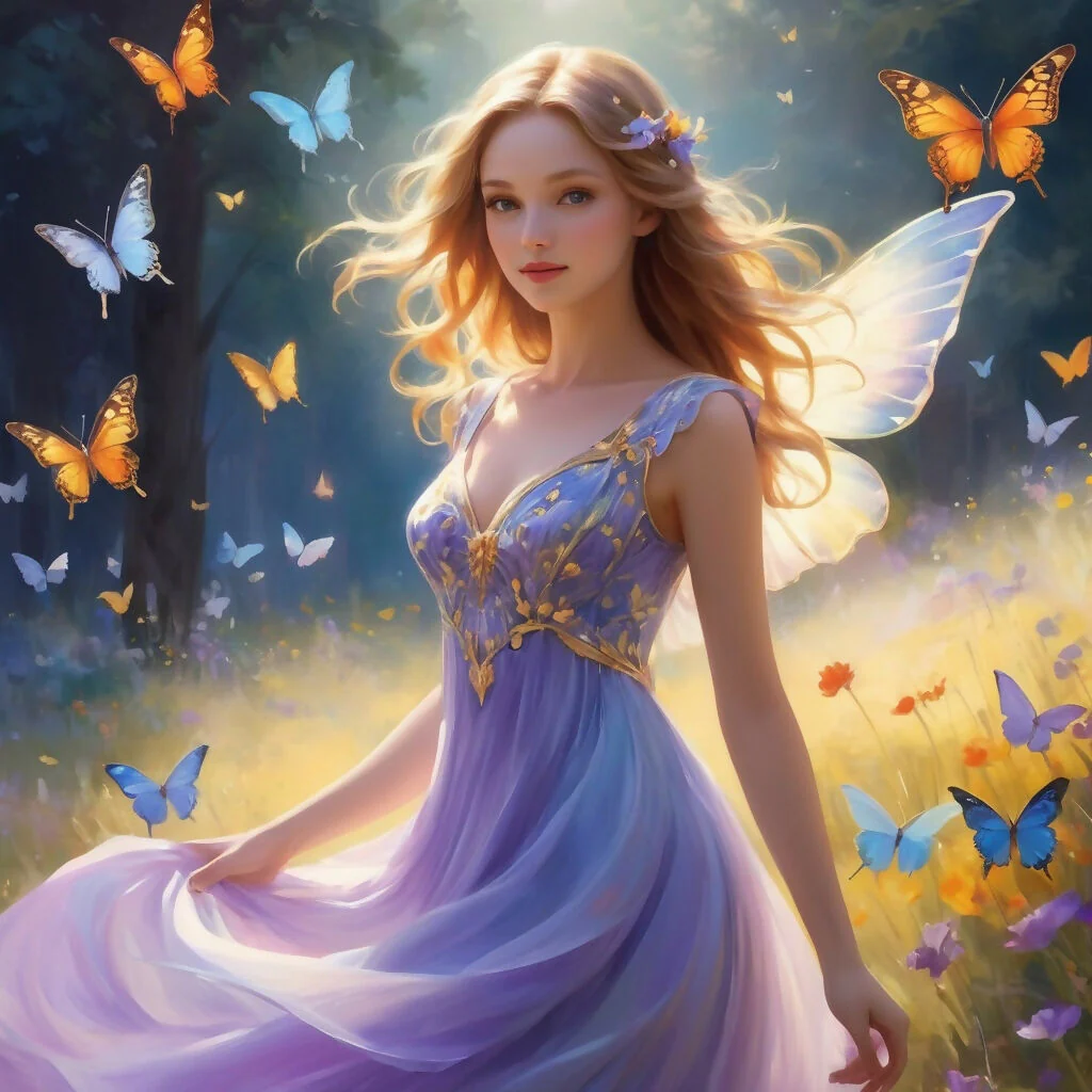 A Woman in a Meadow with Butterflies
