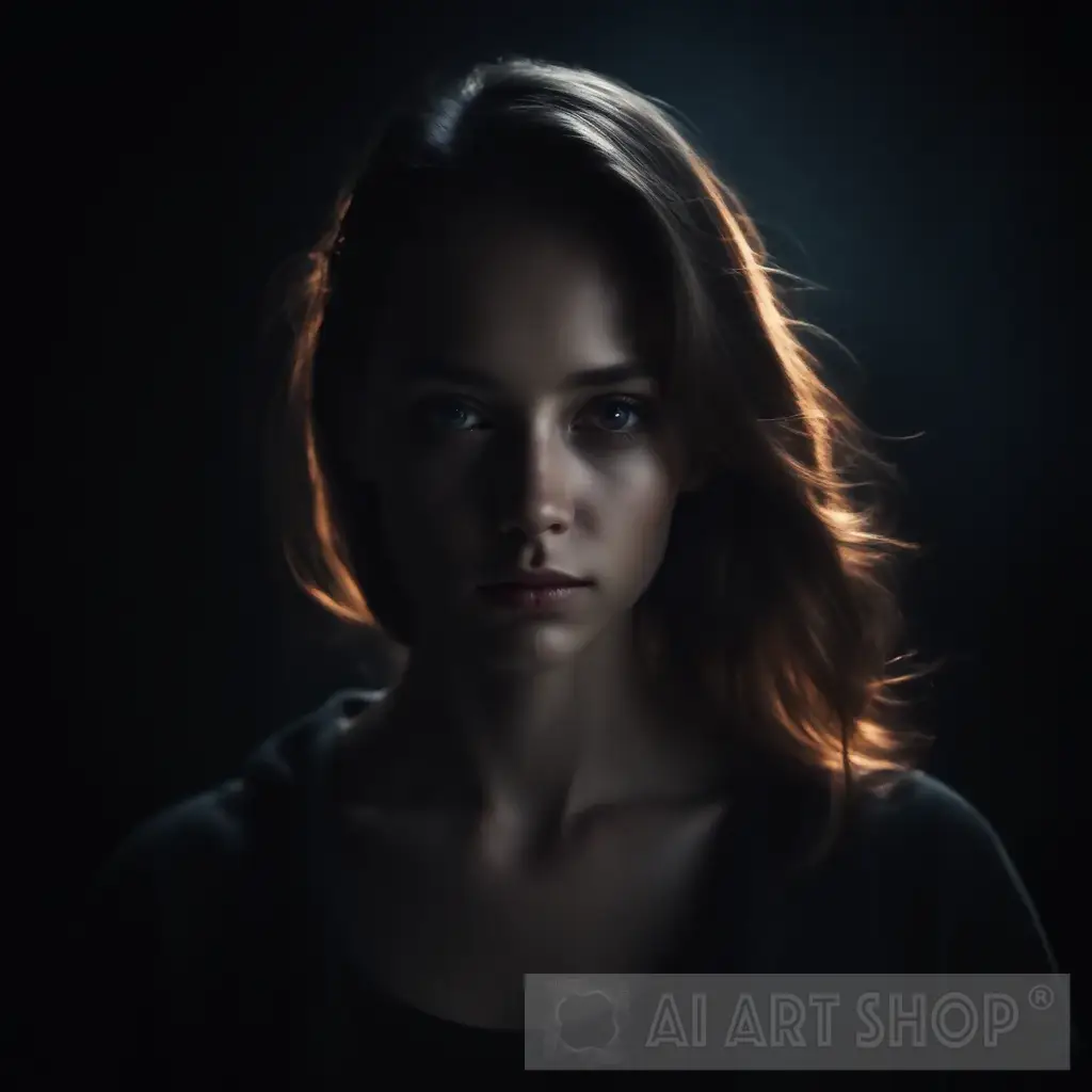 a woman in cinematic Light effect on black background