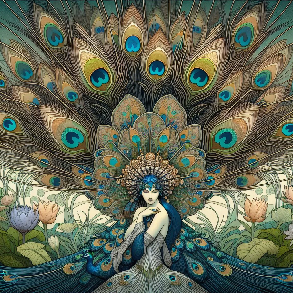 A Woman with a Peacock Feather Headdress