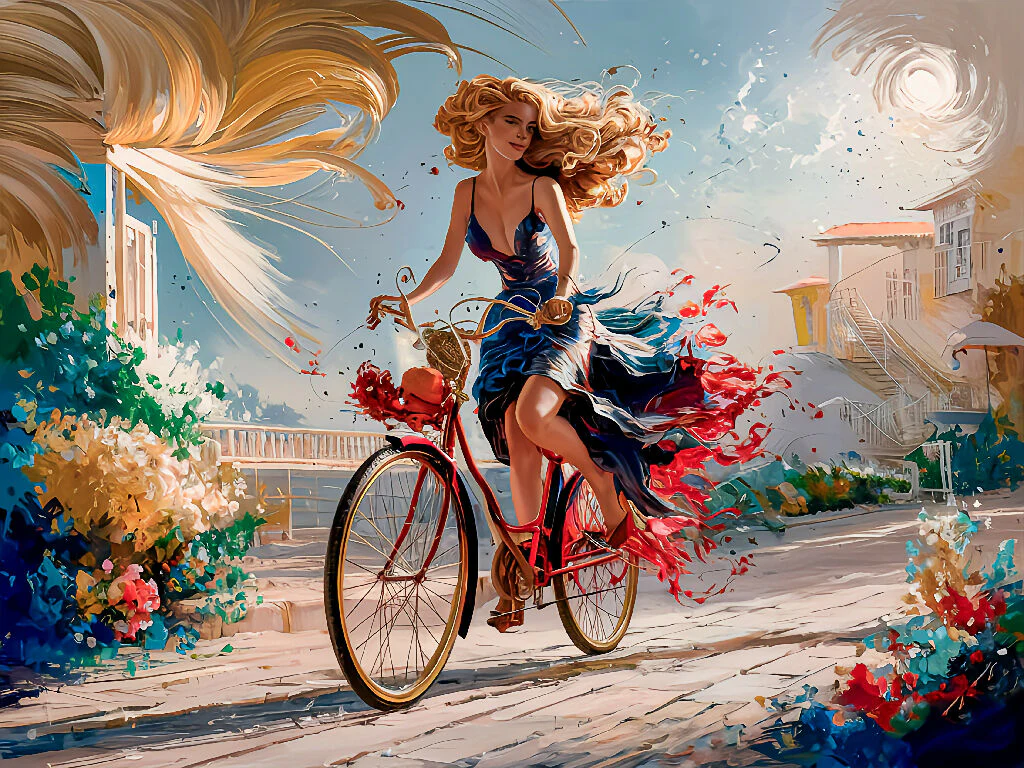 Abstract Art of Gorgeous Girl Ride a Bike #3