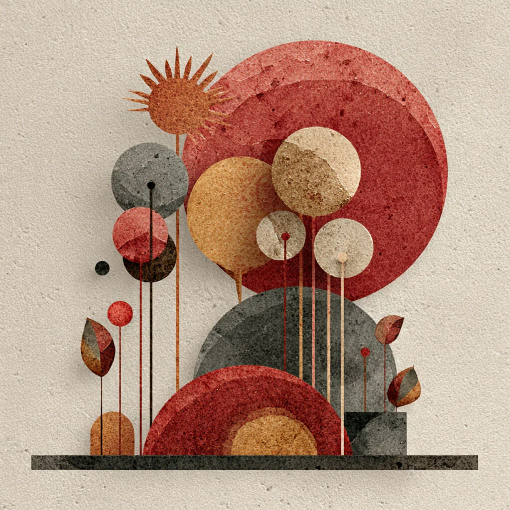 Abstract Boho Illustration with Sun Symbol and Geometric Shapes