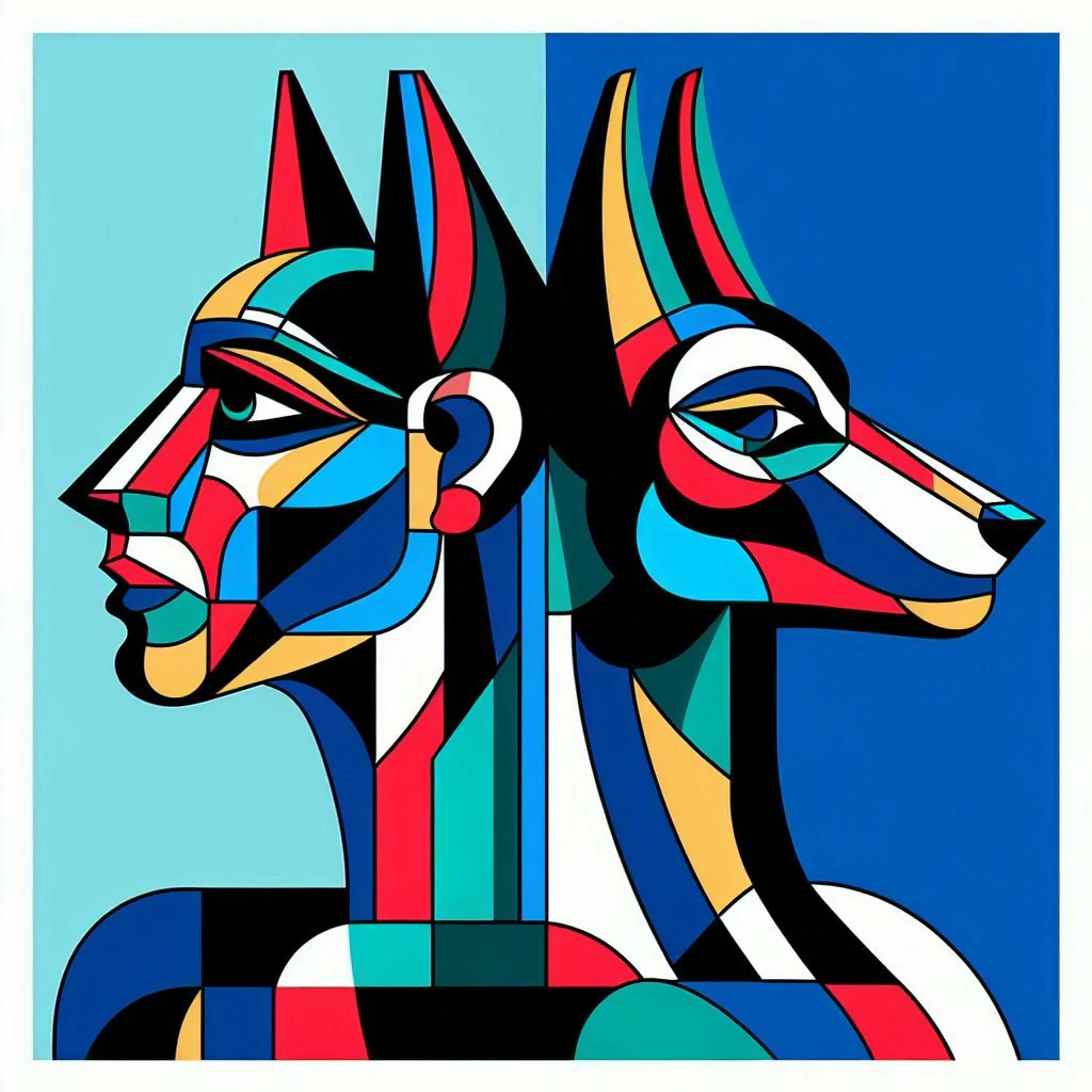 Abstract Cubist Thoth Portrait – Egyptian Art Prin