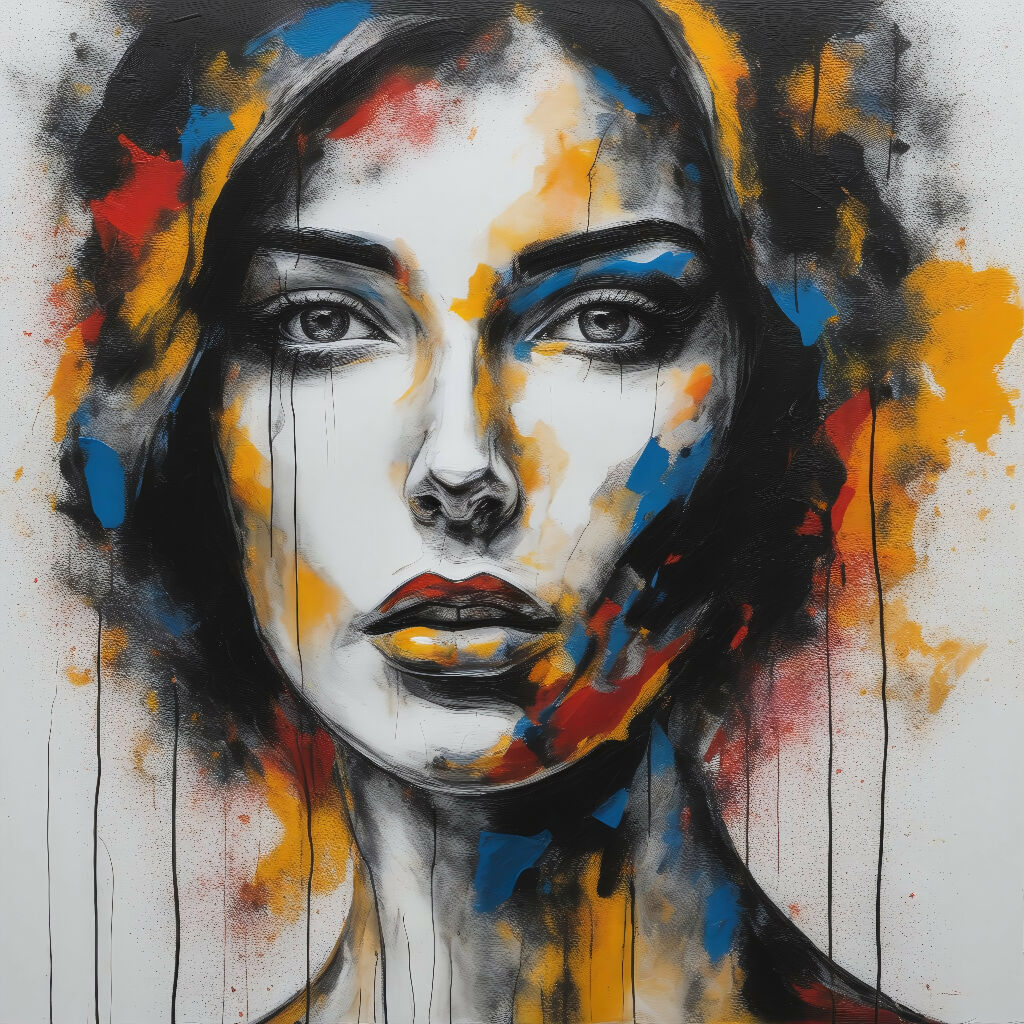 Abstract Expressionist Portrait – Vibrant & Bold Female Face