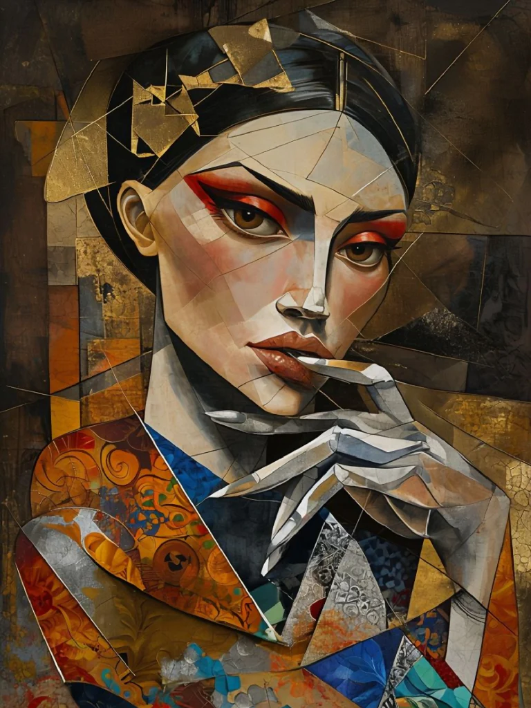 Abstract Geisha Portrait in Cubist Style
