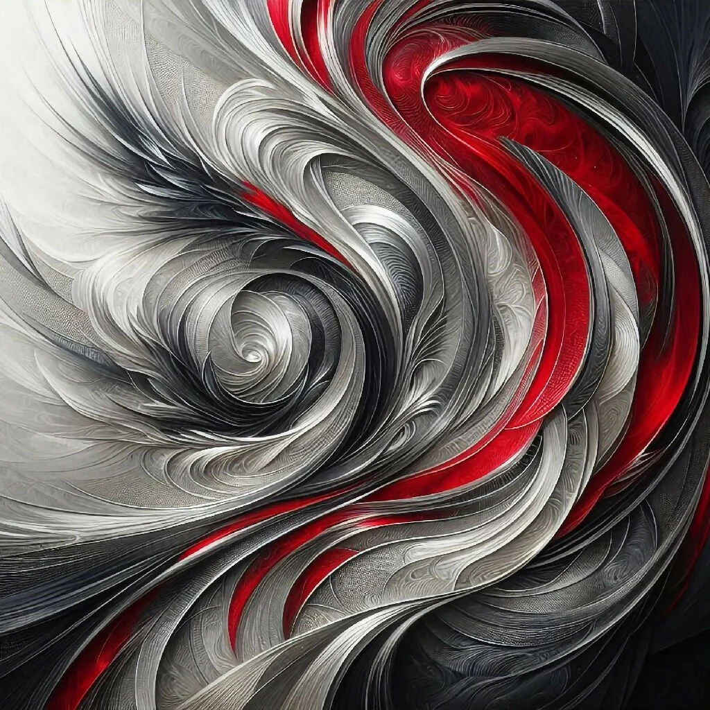 Abstract glamorous painting in silver red and black No. 2