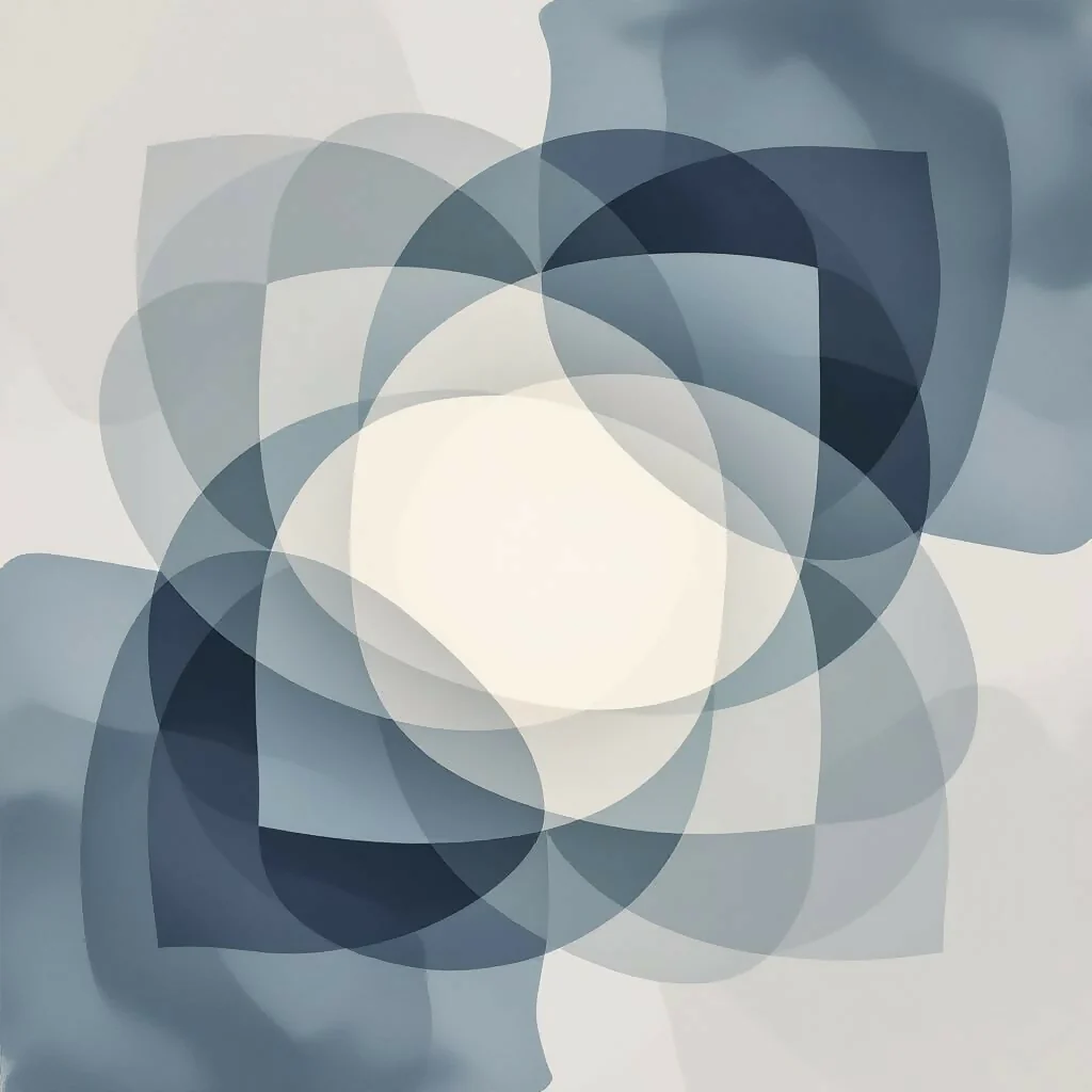 Abstract Mist Shapes in Gray, Blue, and Ivory