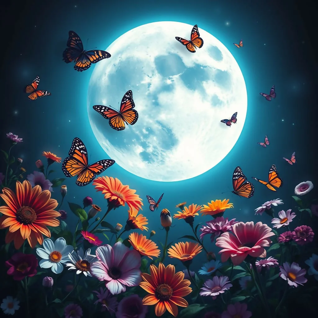 Abstract moon and butterflies - Image 2