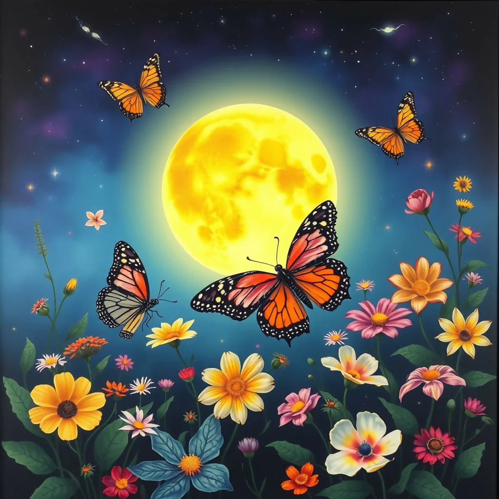 Abstract moon and butterflies - Image 3