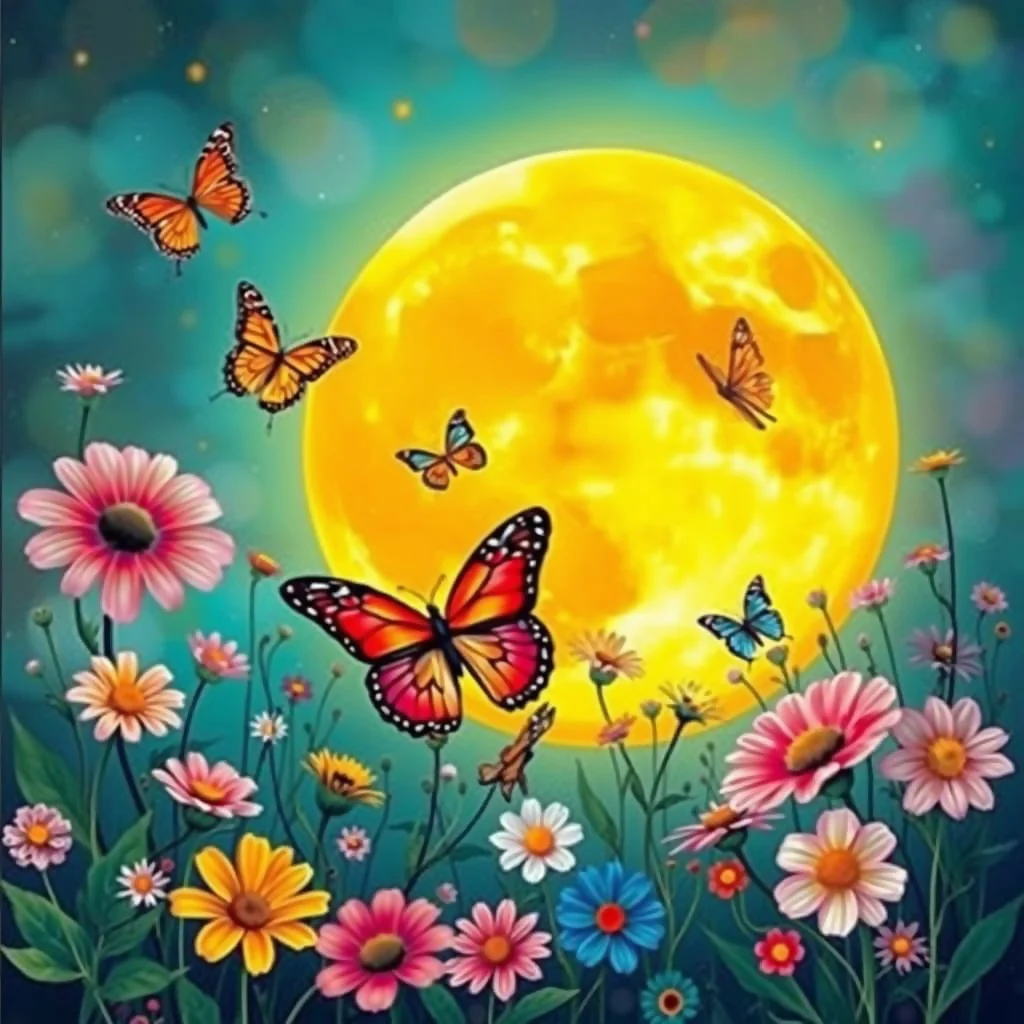 Abstract moon and butterflies - Image 4