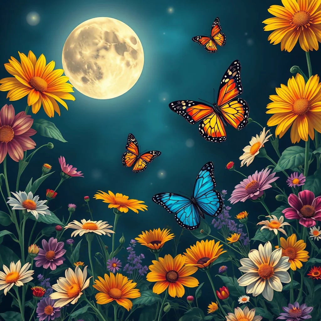 Abstract moon and butterflies - Image 5