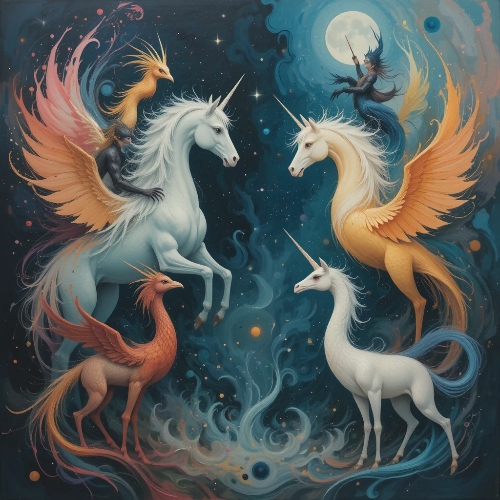 Abstract Mythical Creatures in Brush strokes