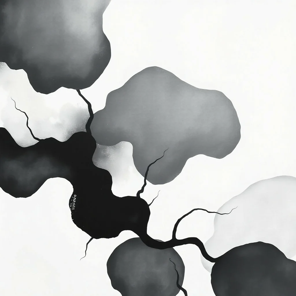 Abstract Organic Ink Shapes in Monochrome