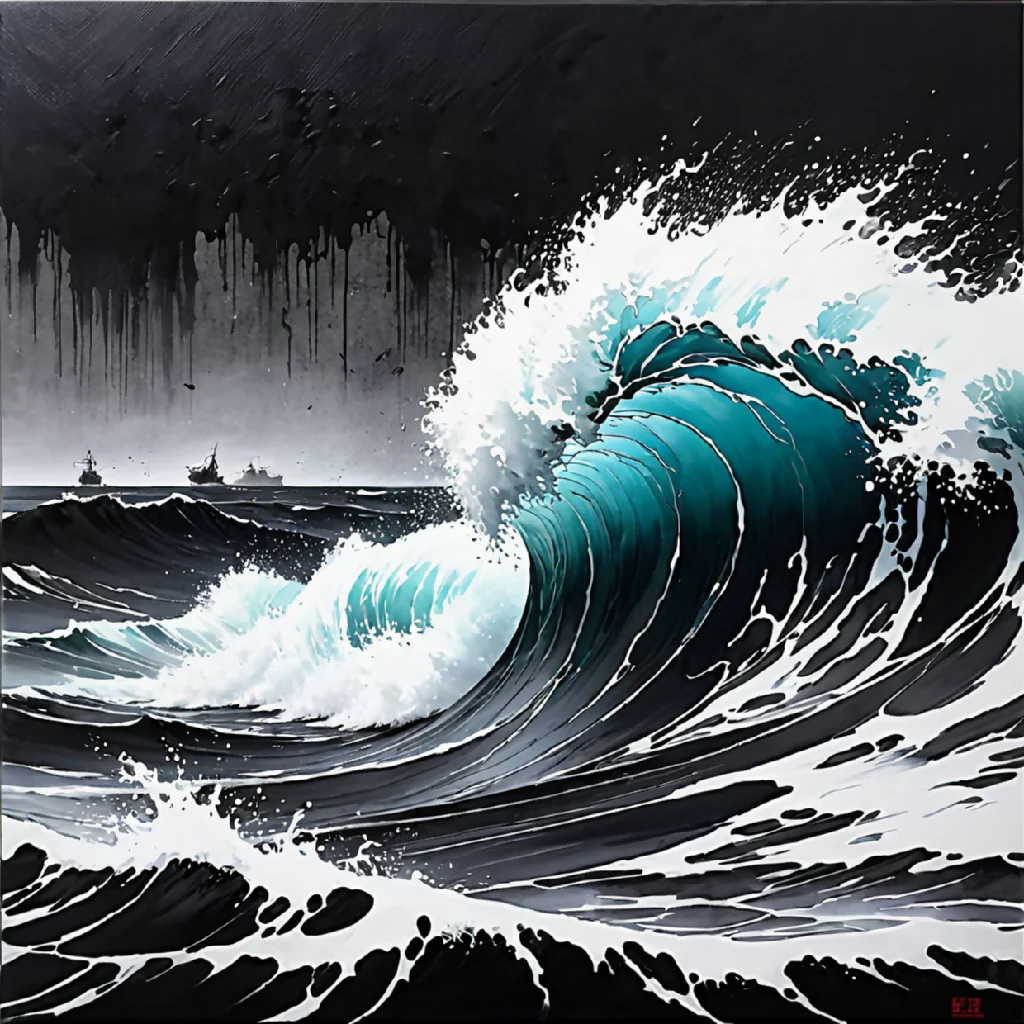 Abstract Painting landscape waves tsunami - Image 5