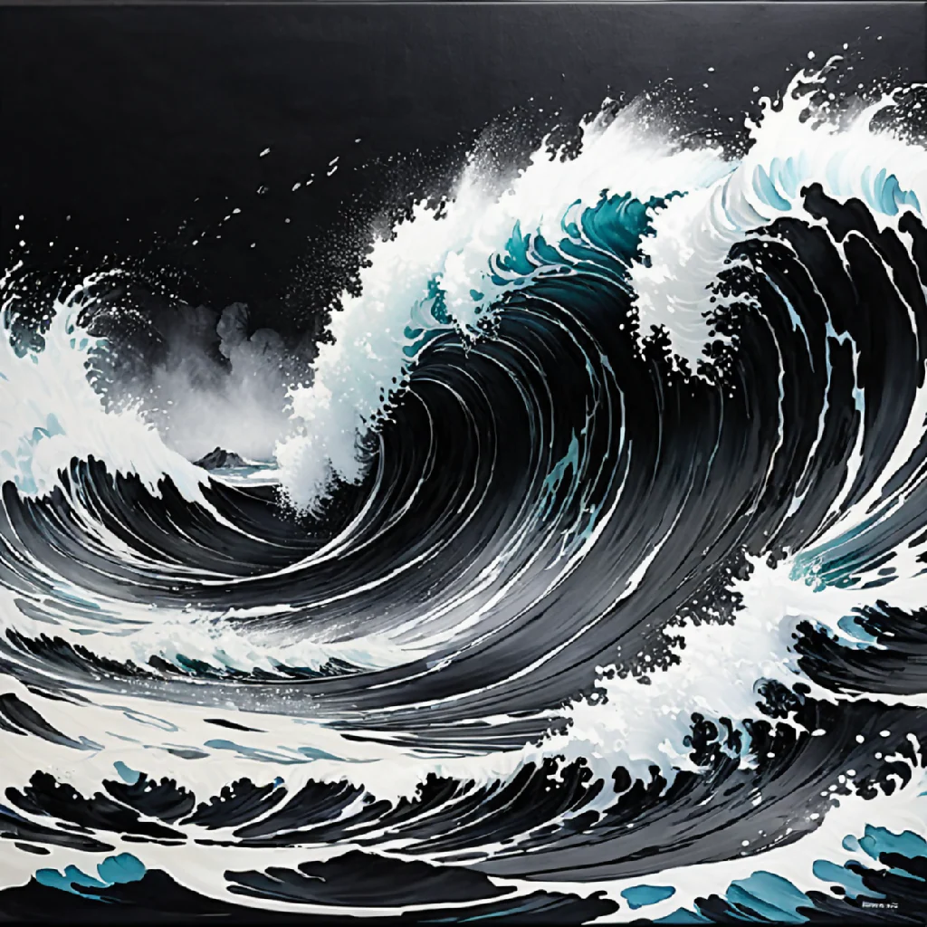 Abstract Painting landscape waves tsunami - Image 6