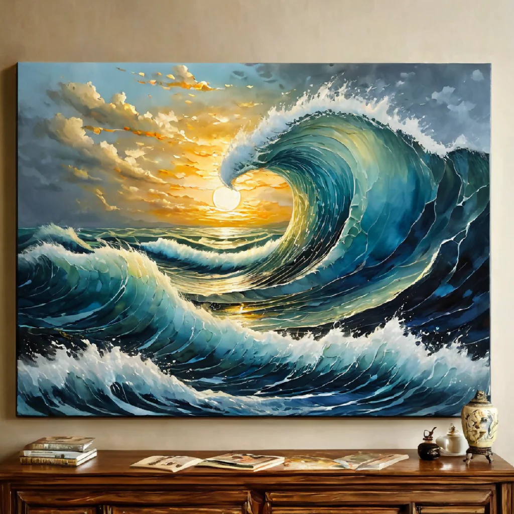 Abstract Painting landscape waves tsunami - Image 9