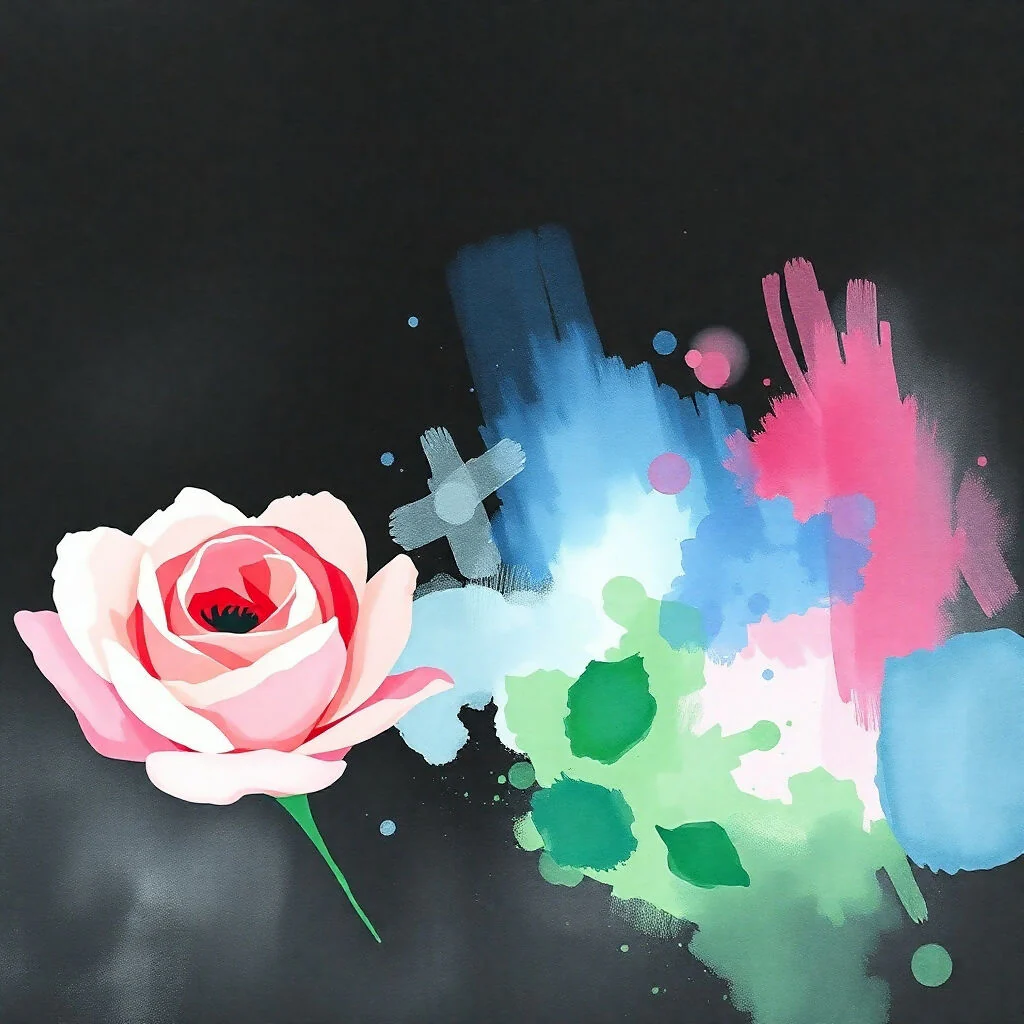 Abstract Rose with Colorful Paint Splash