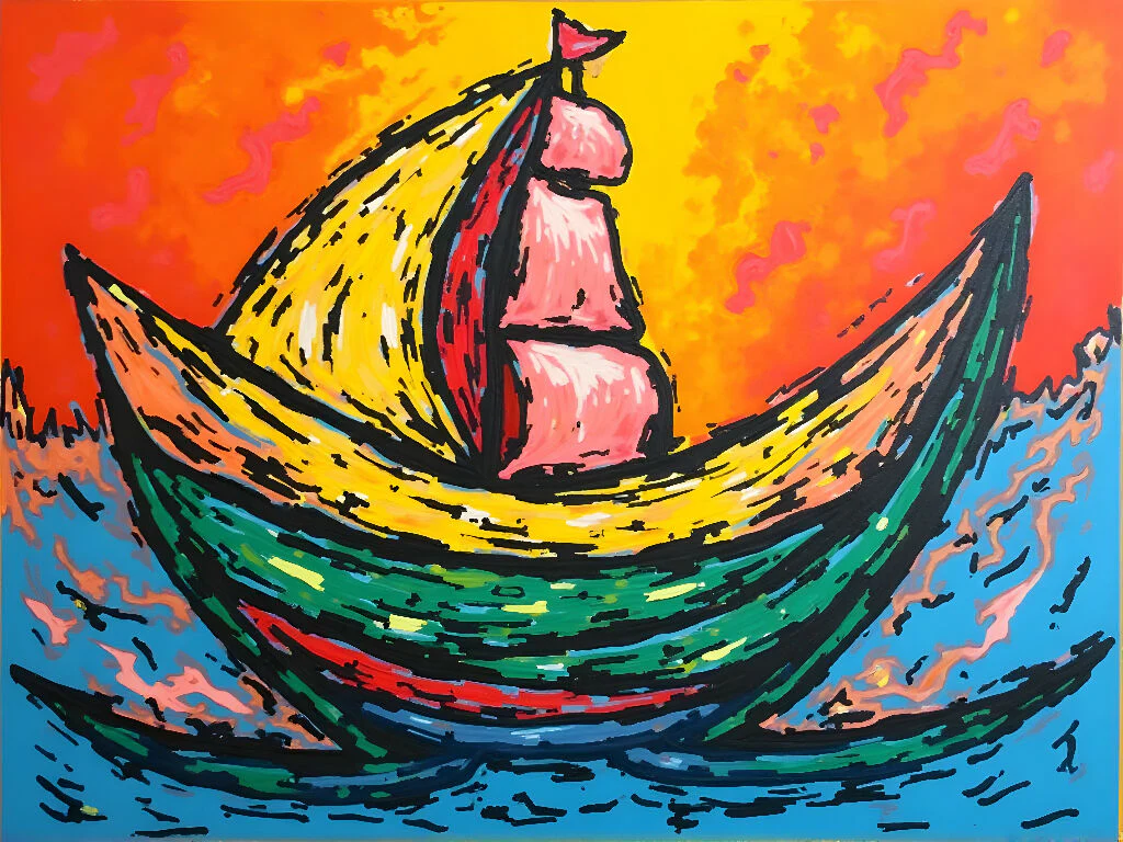 Abstract Sailboat Painting—Vibrant Expressionist Ocean Art