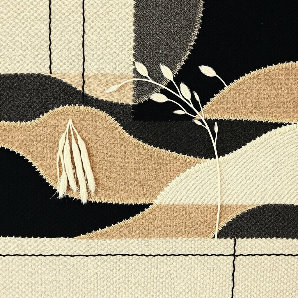 Abstract Textile Wall Art with Natural Fibers and Botanical Elements