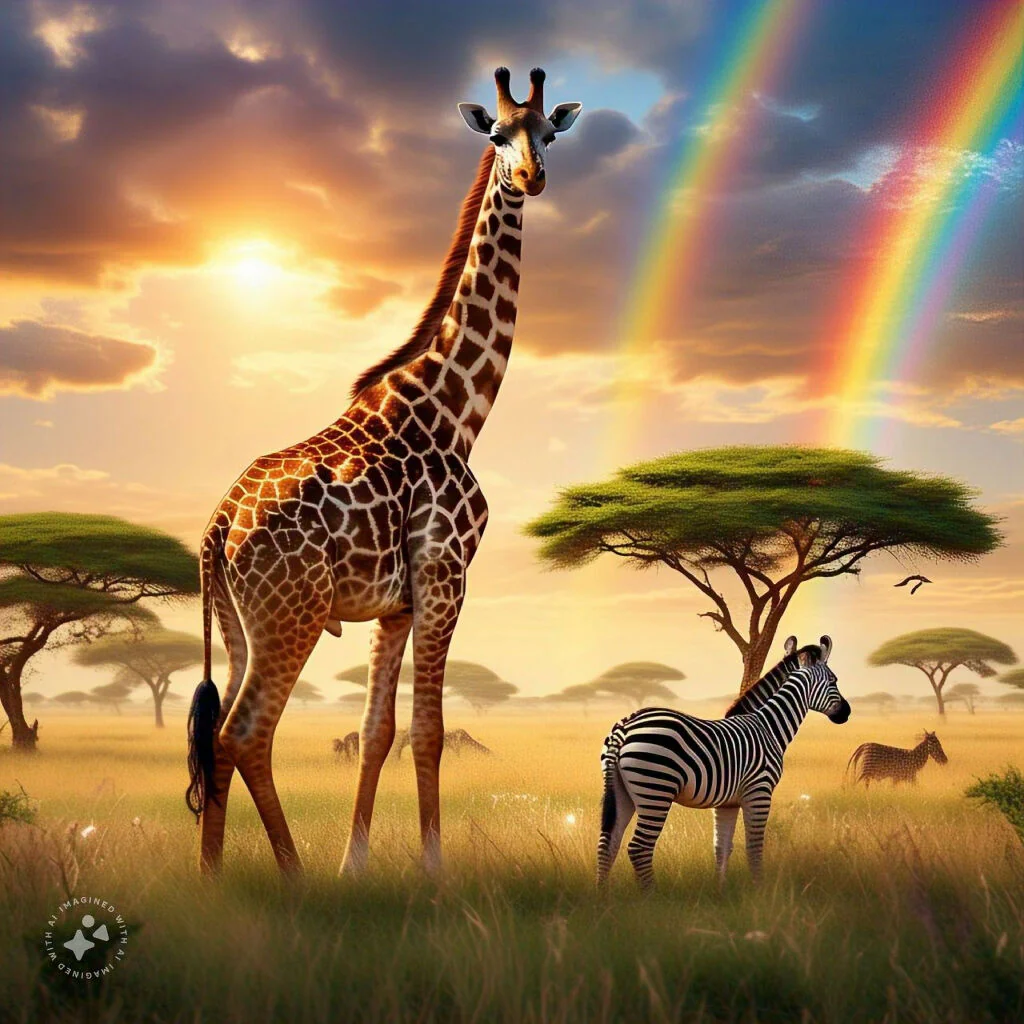 AFRICAN Rainbow SUNSET Landscape Giraffe Lion - jpg 300dpi