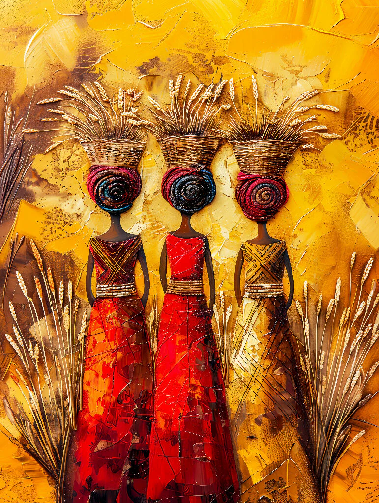 African Women Harvesting Grain