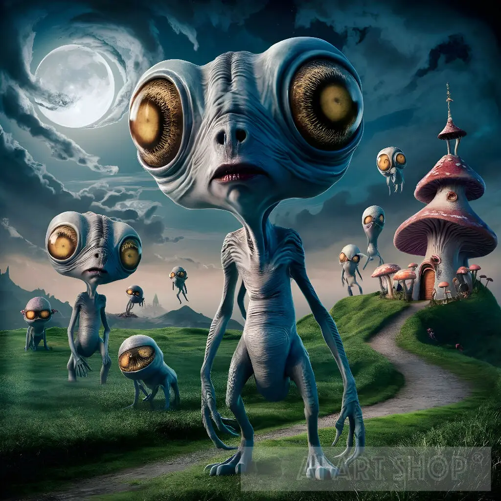 alien-like creatures with large, bulbous eyes and elongated limbs.