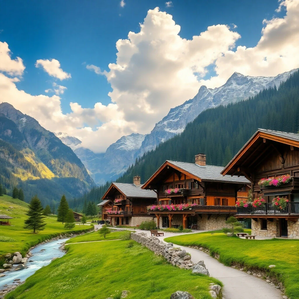 Alpine Chalets in Idyllic Mountain Valley Setting