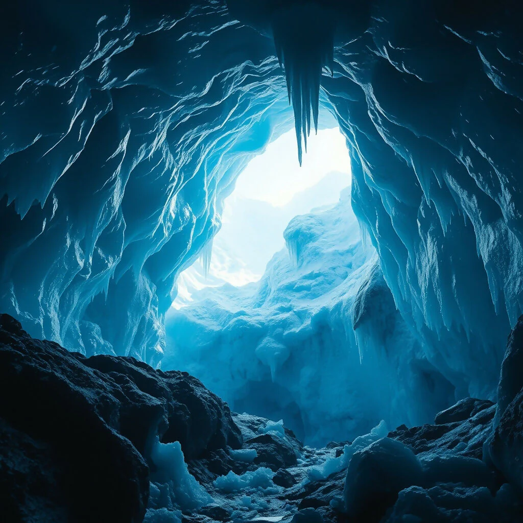 An otherworldly ice cave interior