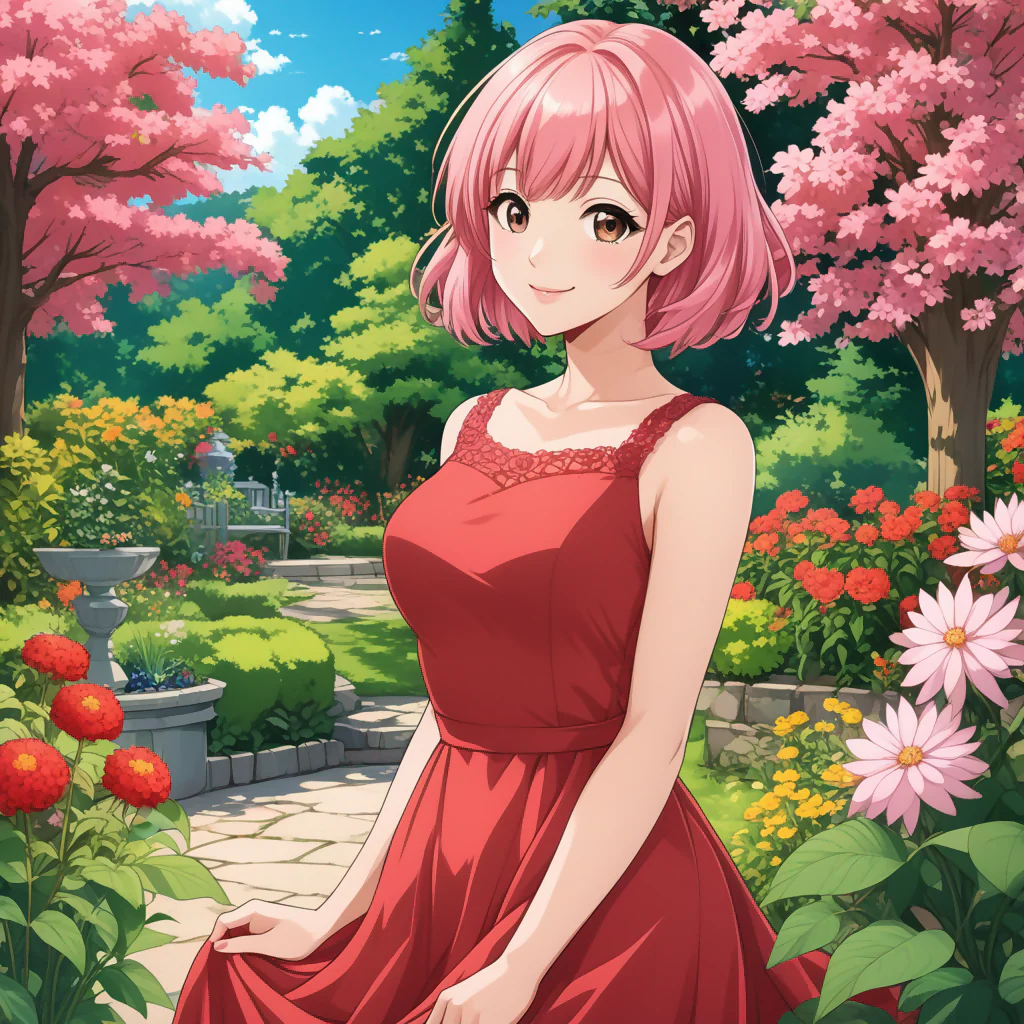 Anime Girl in a Flowering Garden